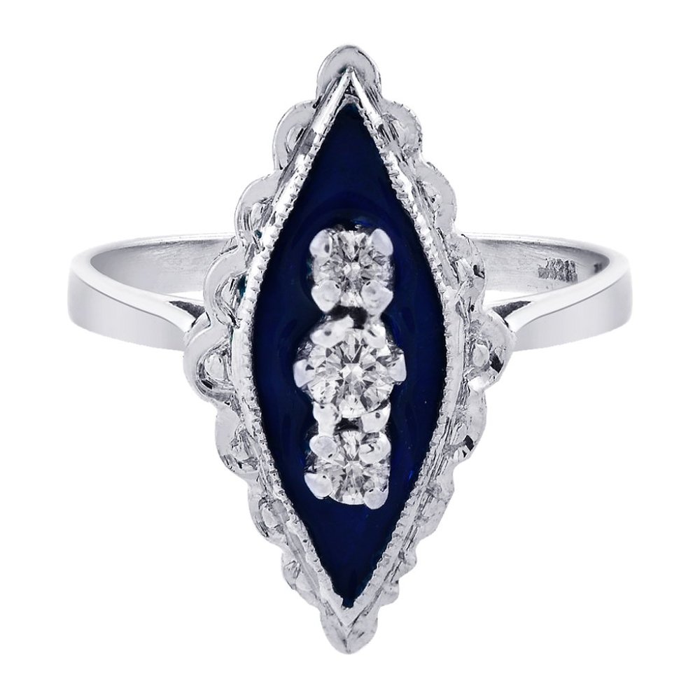 Vintage 0.10 Carat Diamond Enamel Navette 18k